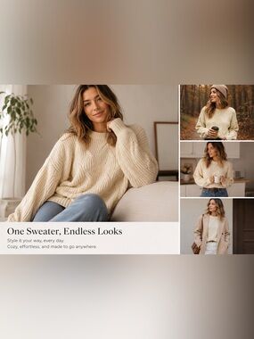 Cream Cable Knit Sweater Large Chunky Cozy Fisherman Cottagecore